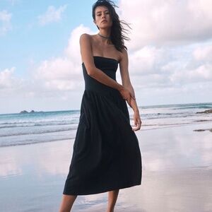 NWT Free People Onda Drop-Waist Tube Midi Dress Strapless Baby Black M